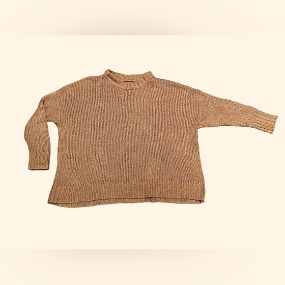 Aerie Wool Blend Oversized Sweater Pink Tan Crewneck Cozy Knit Relaxed Fit - Picture 2 of 10